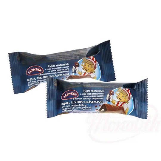 Barre de fromage frais avec fourrage crémeux, barre et fourrage au goût de biscuit au cacao, nappage au chocolat au lait, surgelé