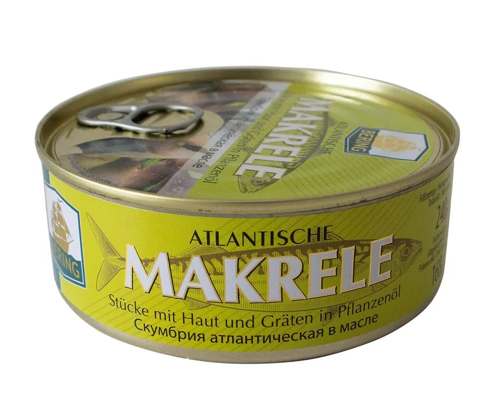 Bering Maquereau en huile de colza – morceaux avec peau et arêtes, 240 g