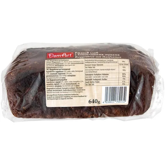 DomArt Pain de seigle aux graines de chanvre – pain dense et parfumé, 640 g