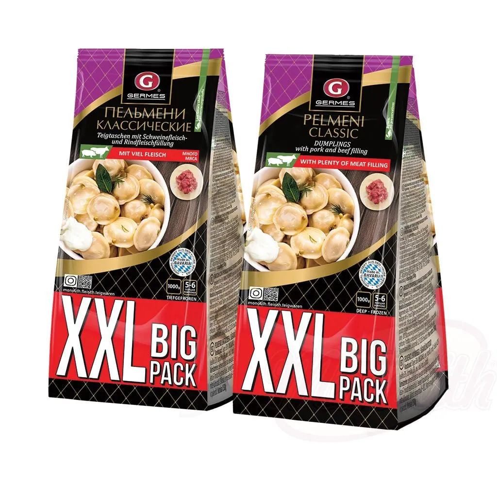 Germes Pelmeni "Klassicheskie XXL" - Chaussons farcis au porc et au bœuf, surgelés