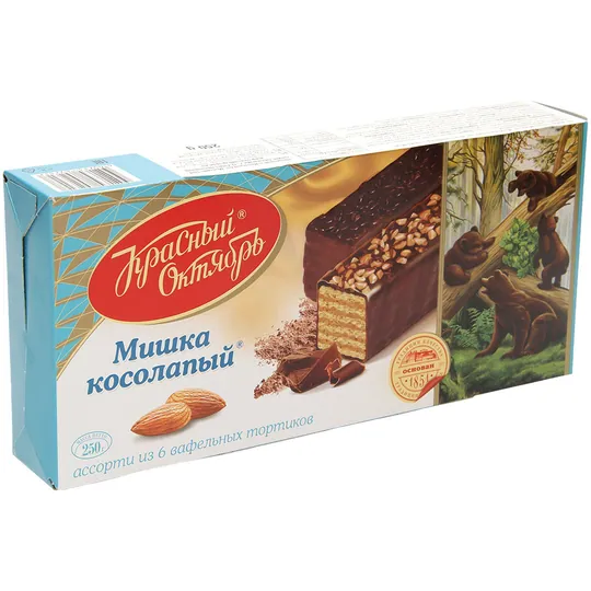 Krasnyj Oktjabr Mischka kosolapij – tartelettes gaufrettes crème chocolat au lait, décor varié