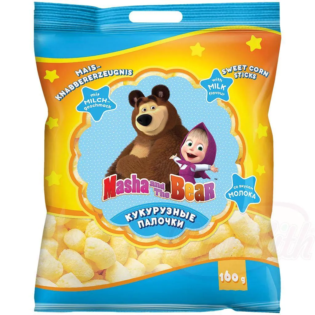 MASHA AND THE BEAR Bâtonnets de maïs soufflés goût lait - douceur croustillante au parfum lacté