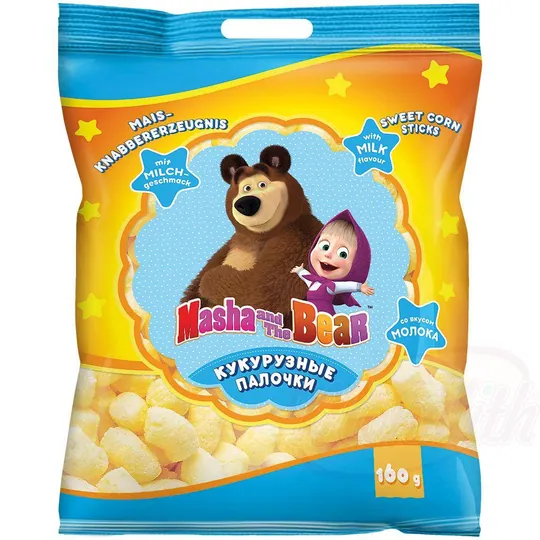 MASHA AND THE BEAR Bâtonnets de maïs soufflés goût lait - douceur croustillante au parfum lacté