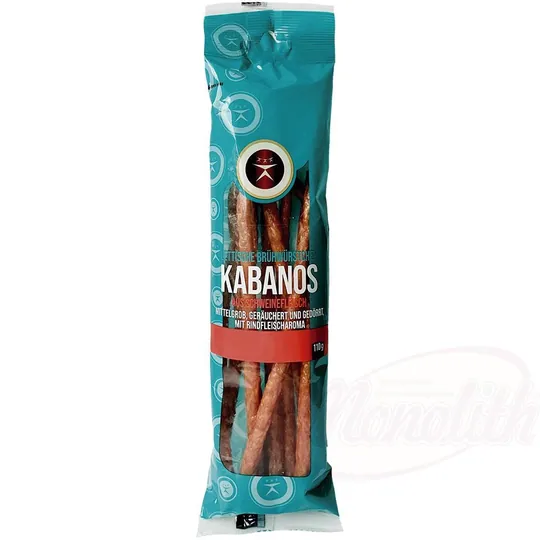 Saucisses bouillies lettones "Kabanos" à base de porc, moyennement grossières, fumées et séchées, au goût de bœuf