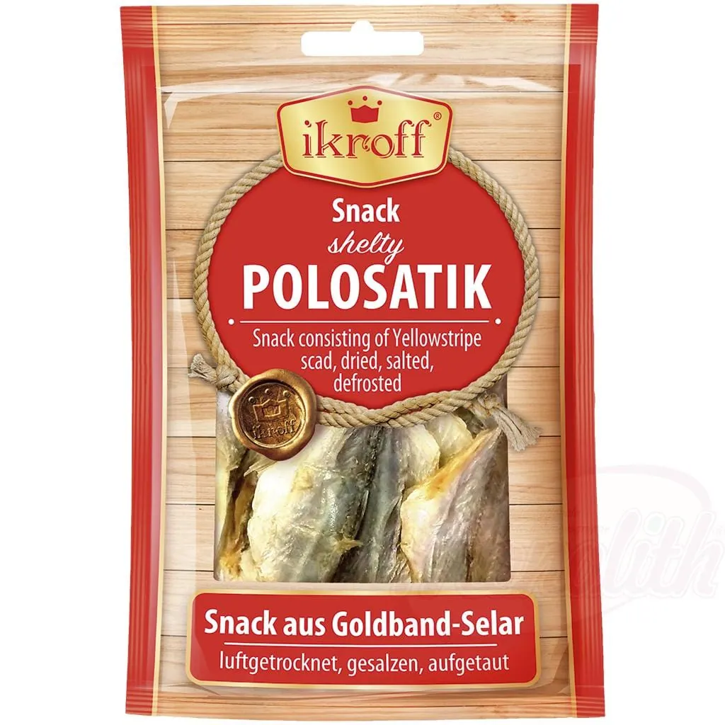 Snack de sélar à bande dorée (Selaroides leptolepis), séché à lair et salé, décongelé