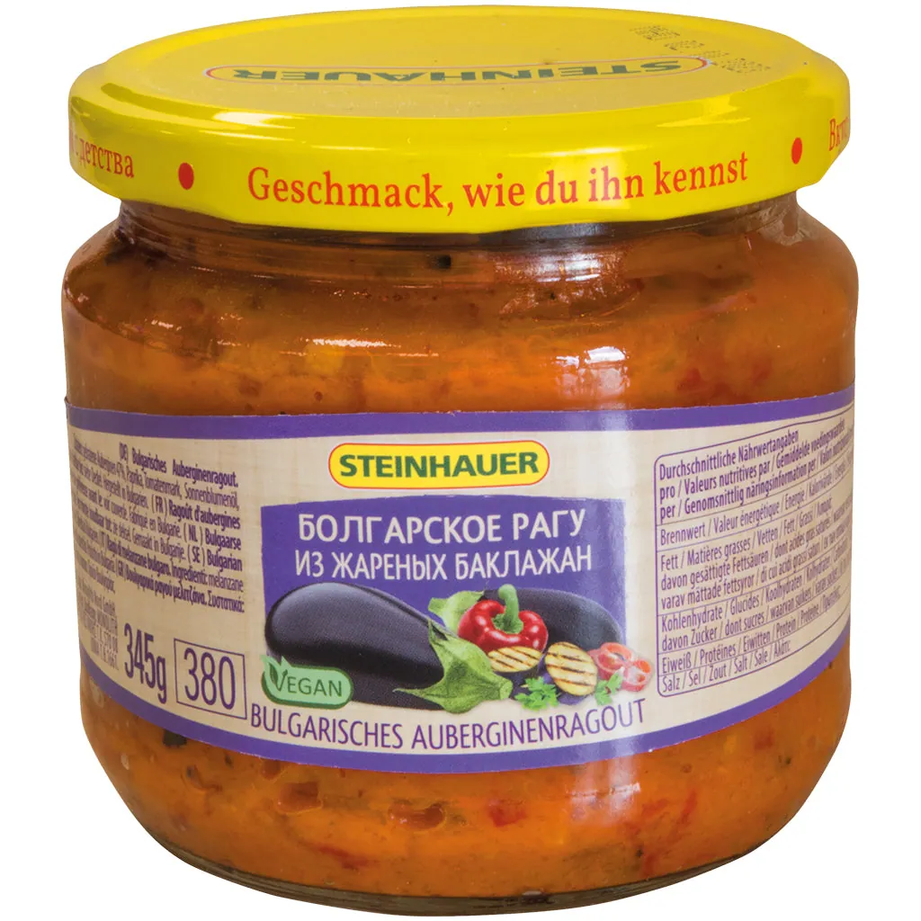Steinhauer Ragoût d’aubergine bulgare – aubergines frites et poivron, bocal 345 g