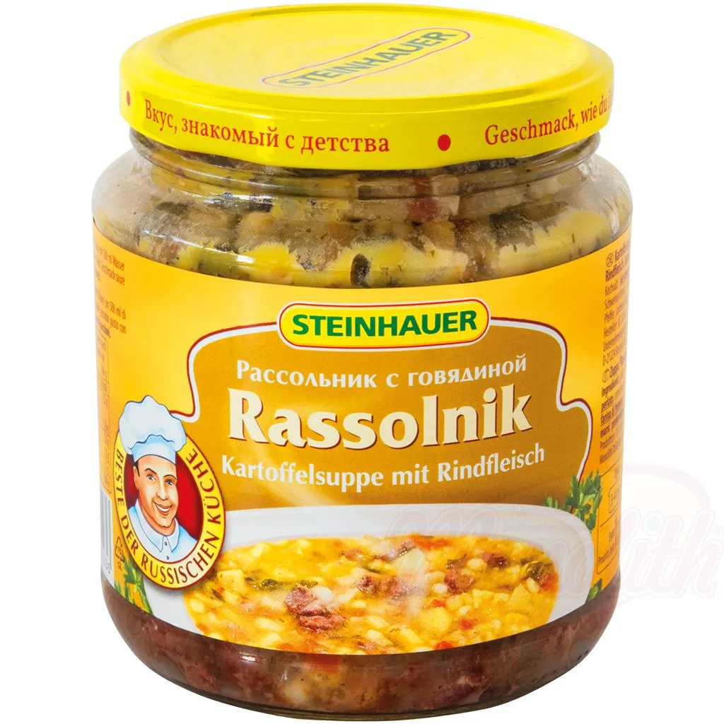Steinhauer Soupe de pommes de terre au bœuf "Rassolnik" – concombres marinés & orge perlée