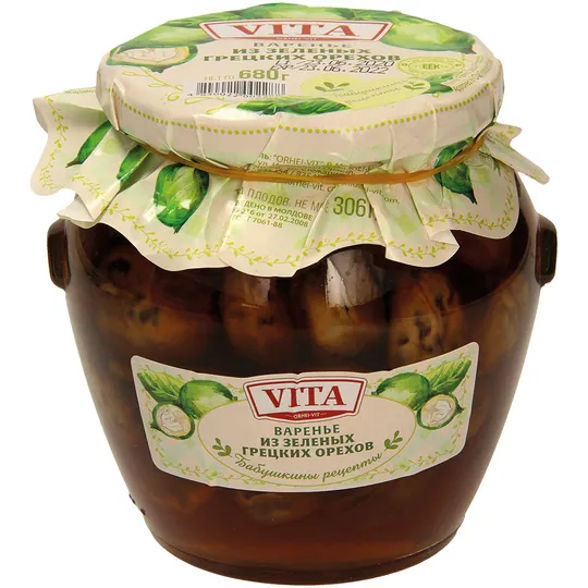 VITA Noix vertes au sirop – gourmandise sucrée aux noix croquantes 680 g